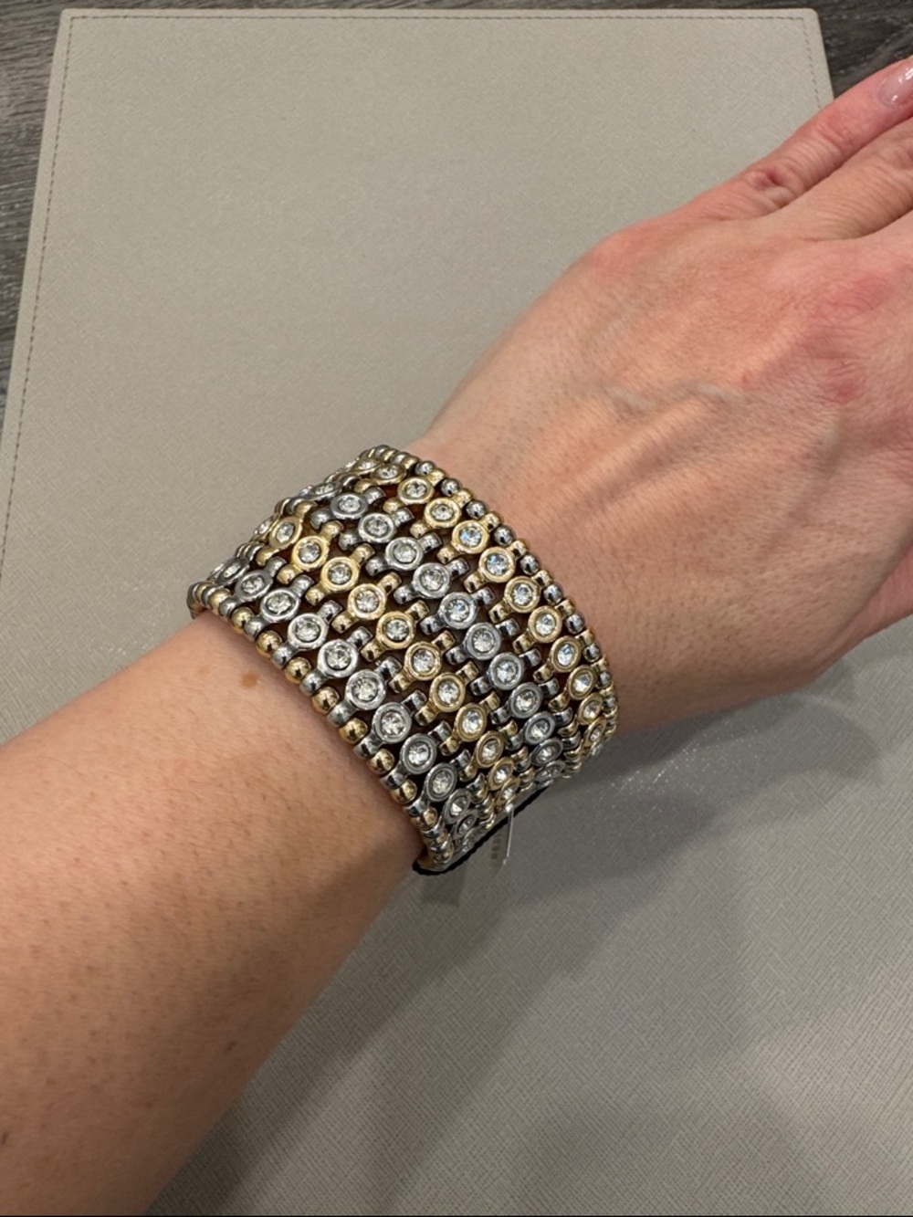 White House Black Market Two-Tone Crystal Stretch Bracelet - Picture 2 of 3